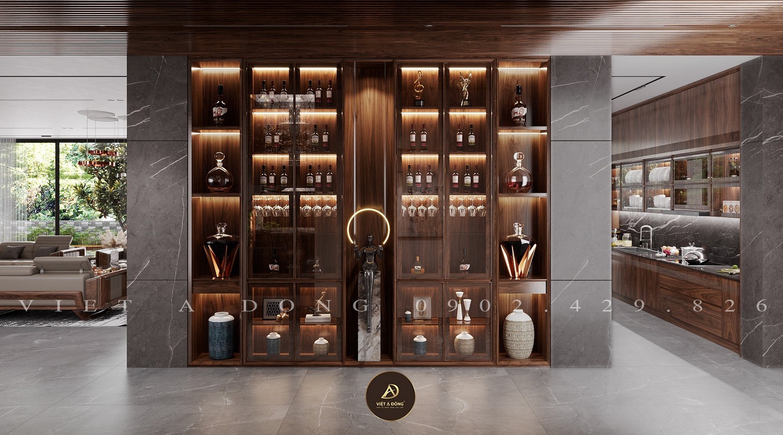 tủ rượu gỗ óc chó