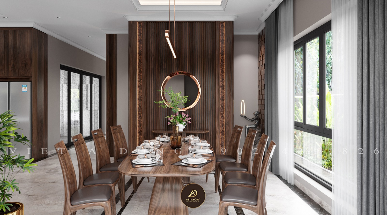 phòng bếp nhà phố gỗ óc chó