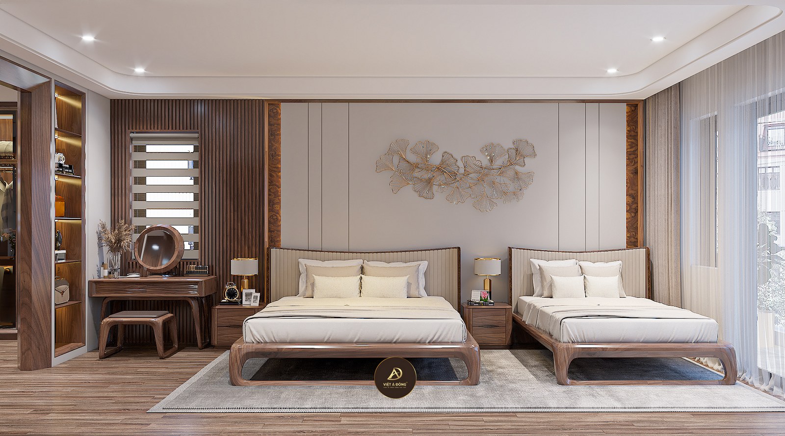 phòng ngủ nhà phố gỗ óc chó