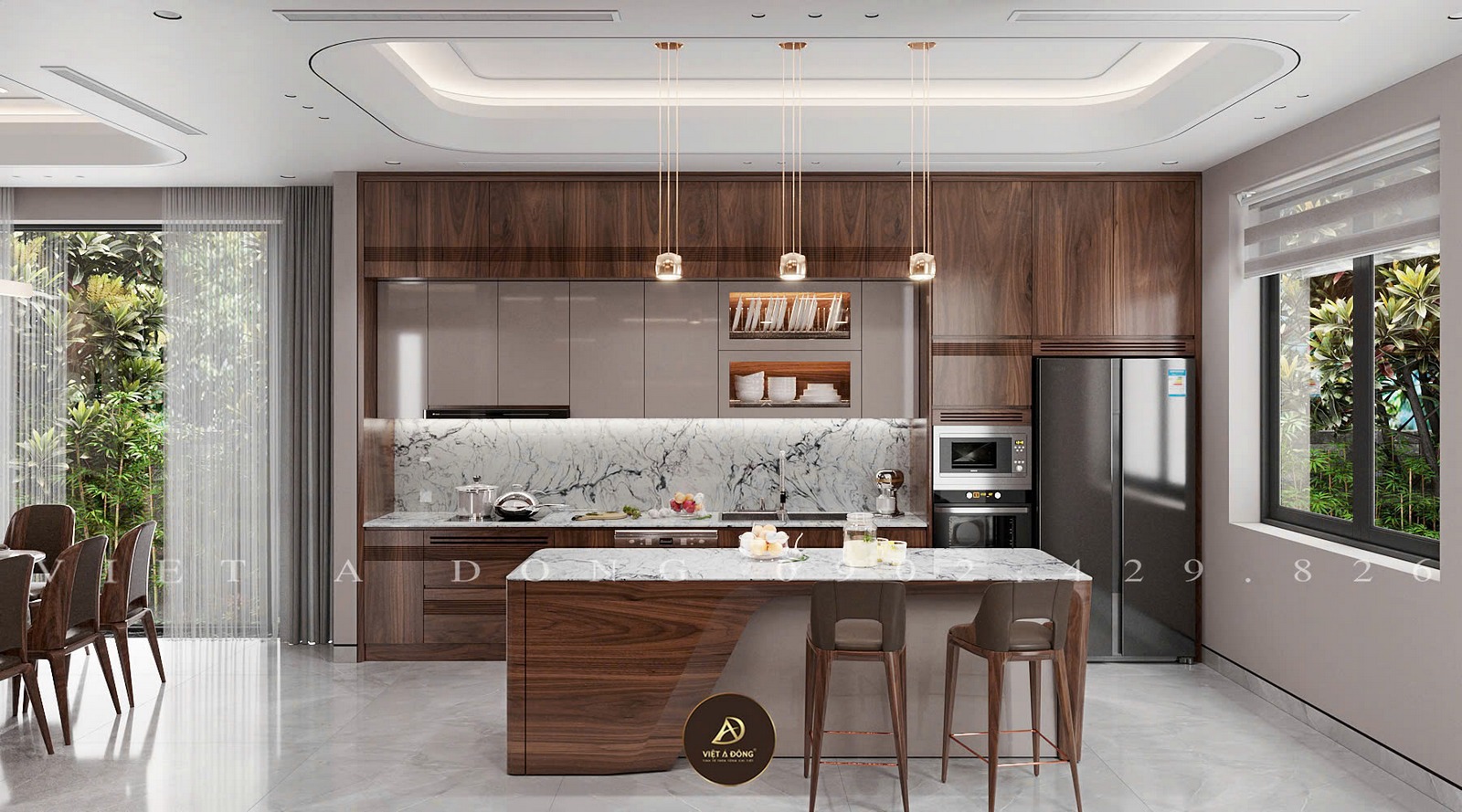 tủ bếp gỗ óc chó