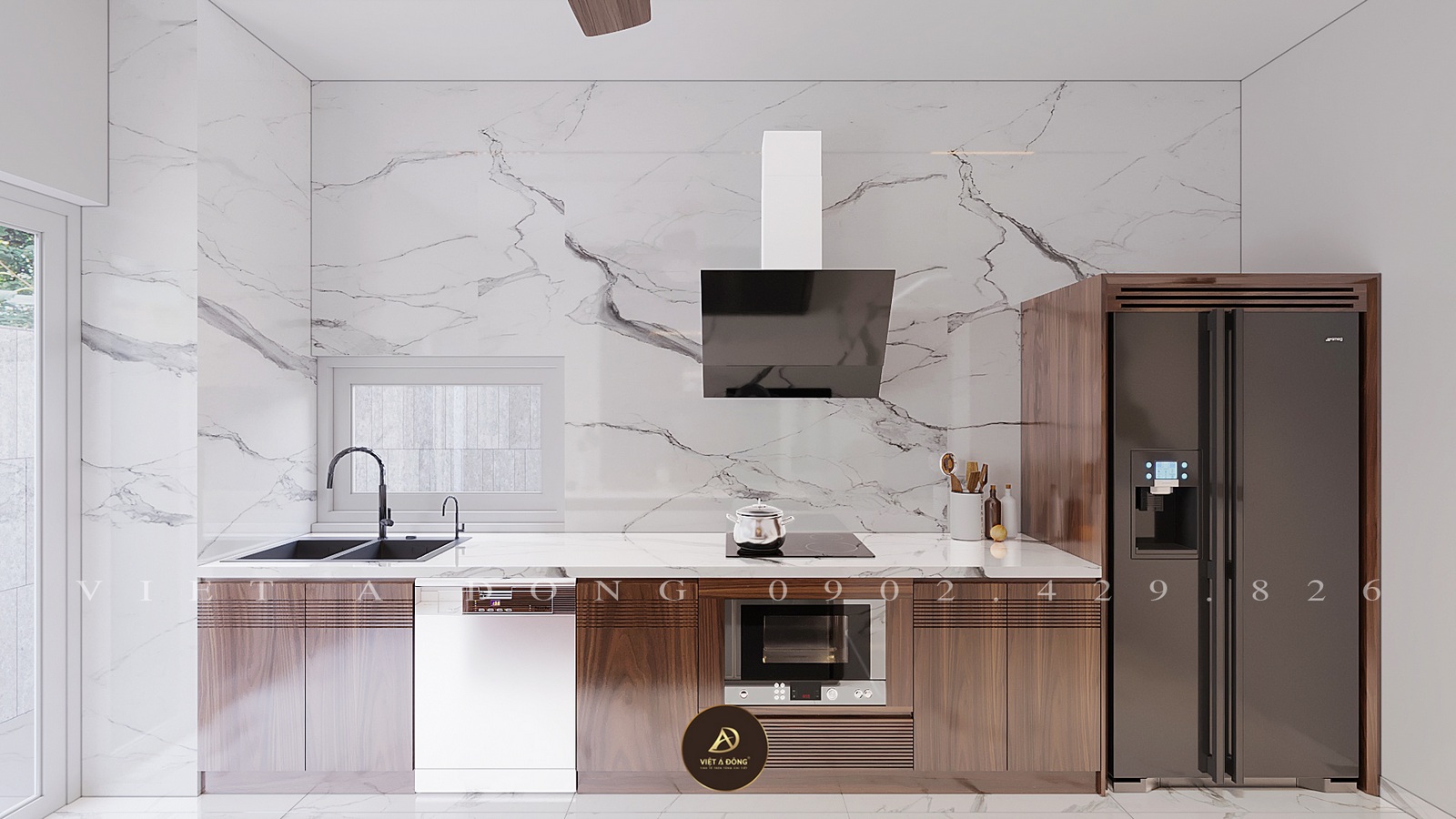 tủ bếp gỗ óc chó