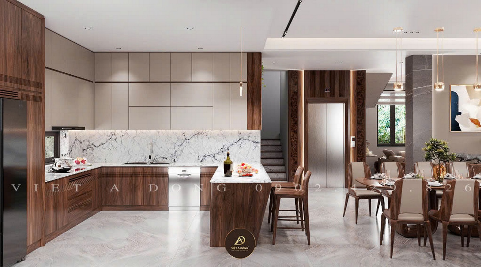 tủ bếp gỗ óc chó