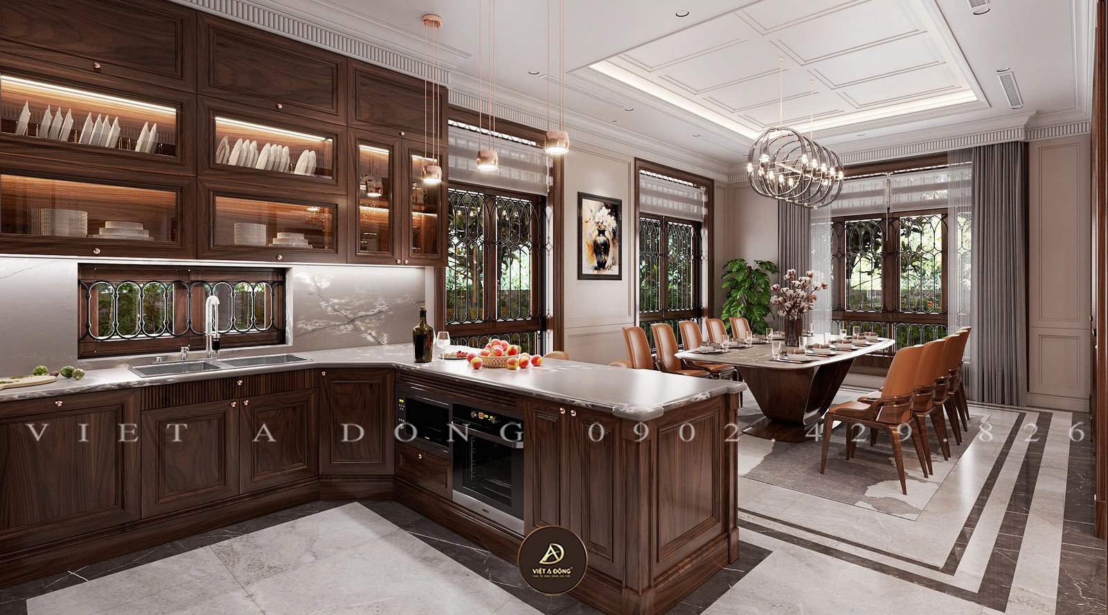 đảo bếp gỗ óc chó