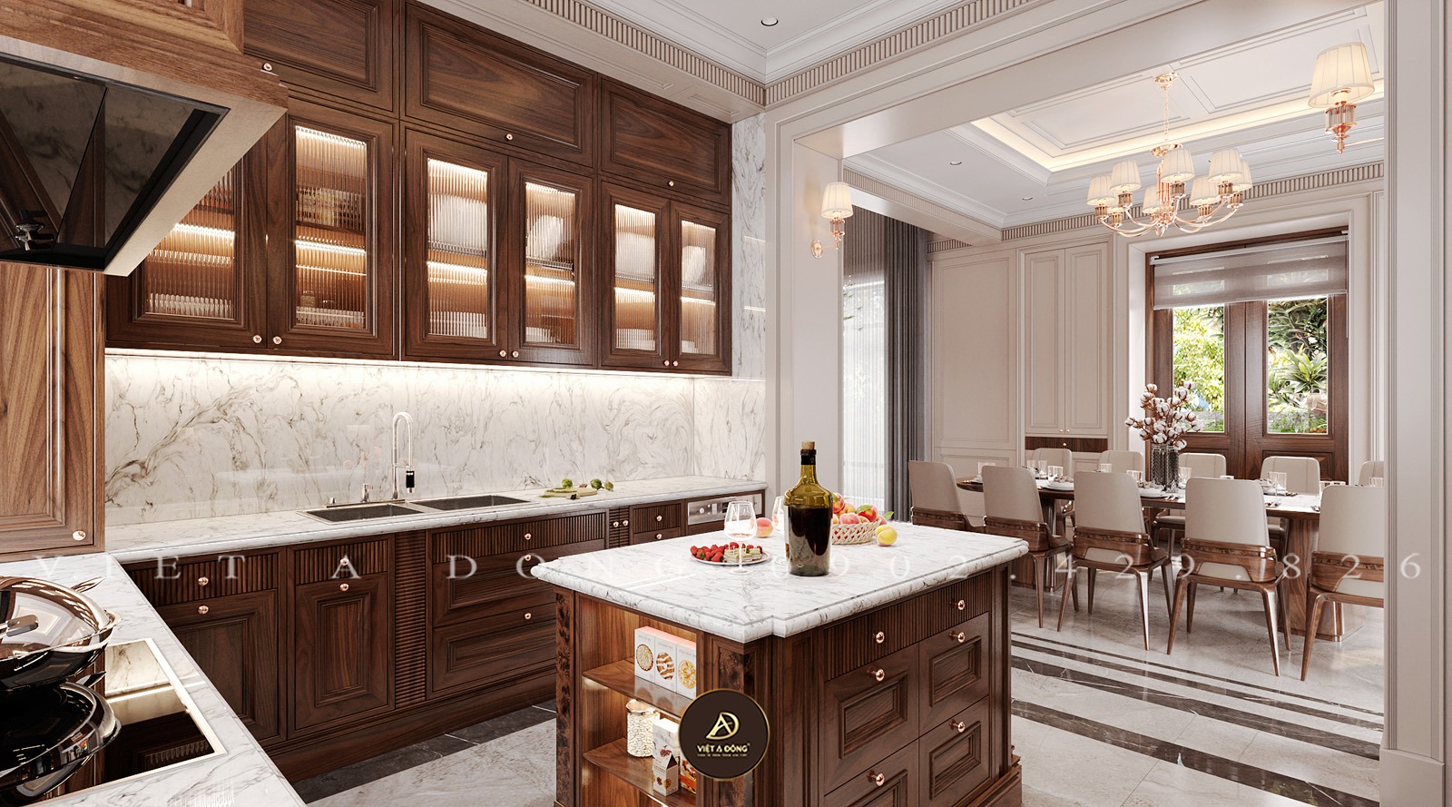 đảo bếp gỗ óc chó