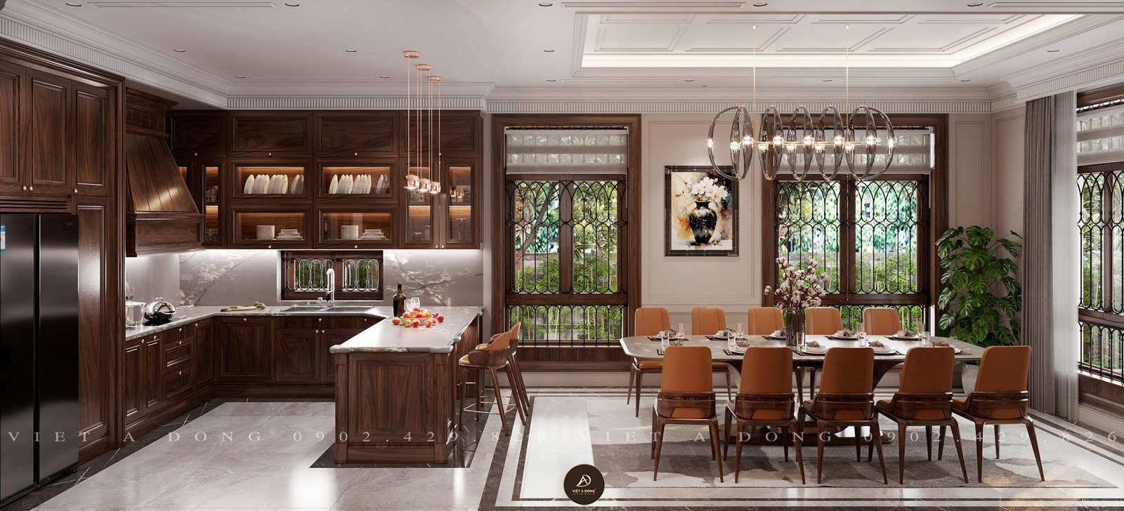 trang trí tủ bếp gỗ óc chó