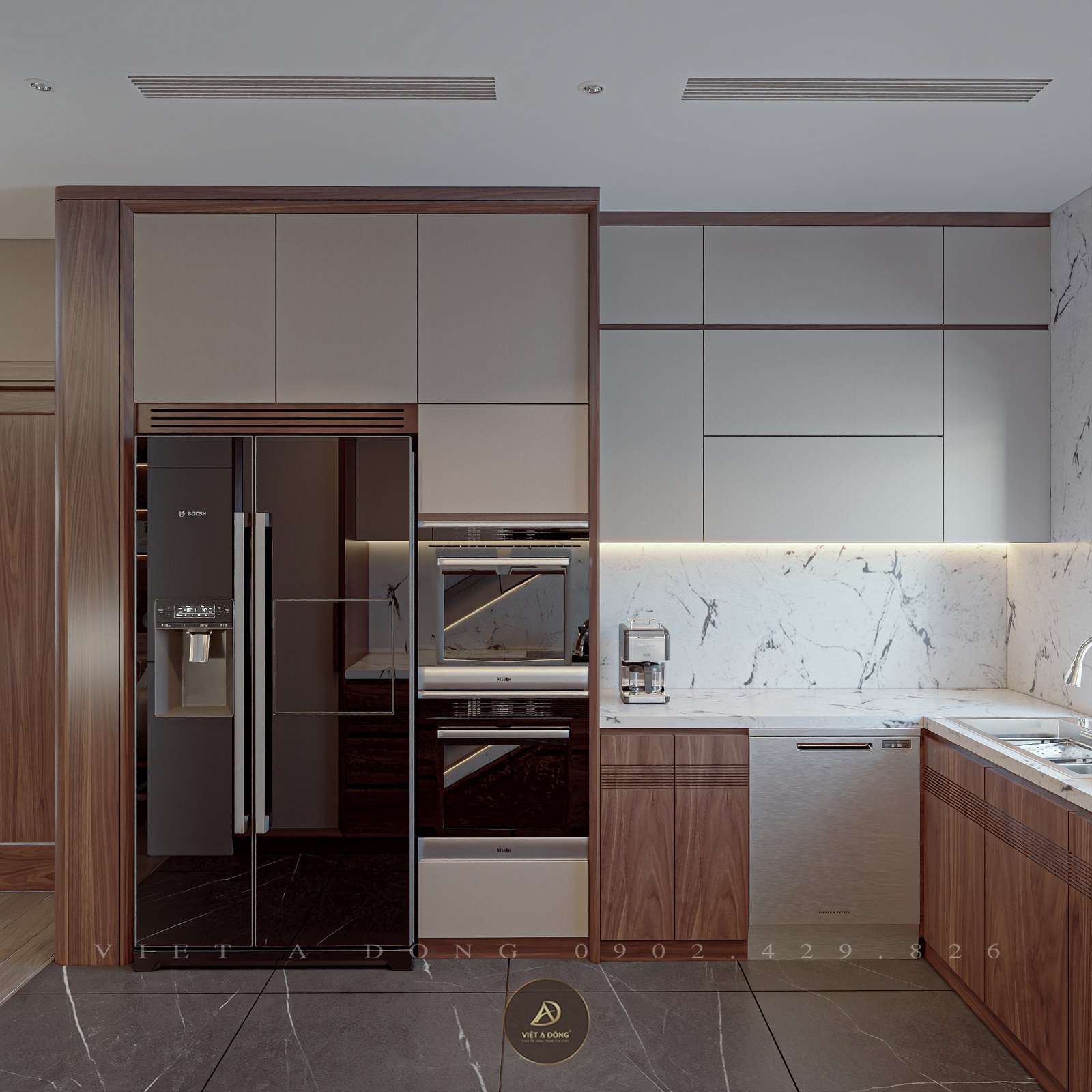 tủ bếp gỗ óc chó