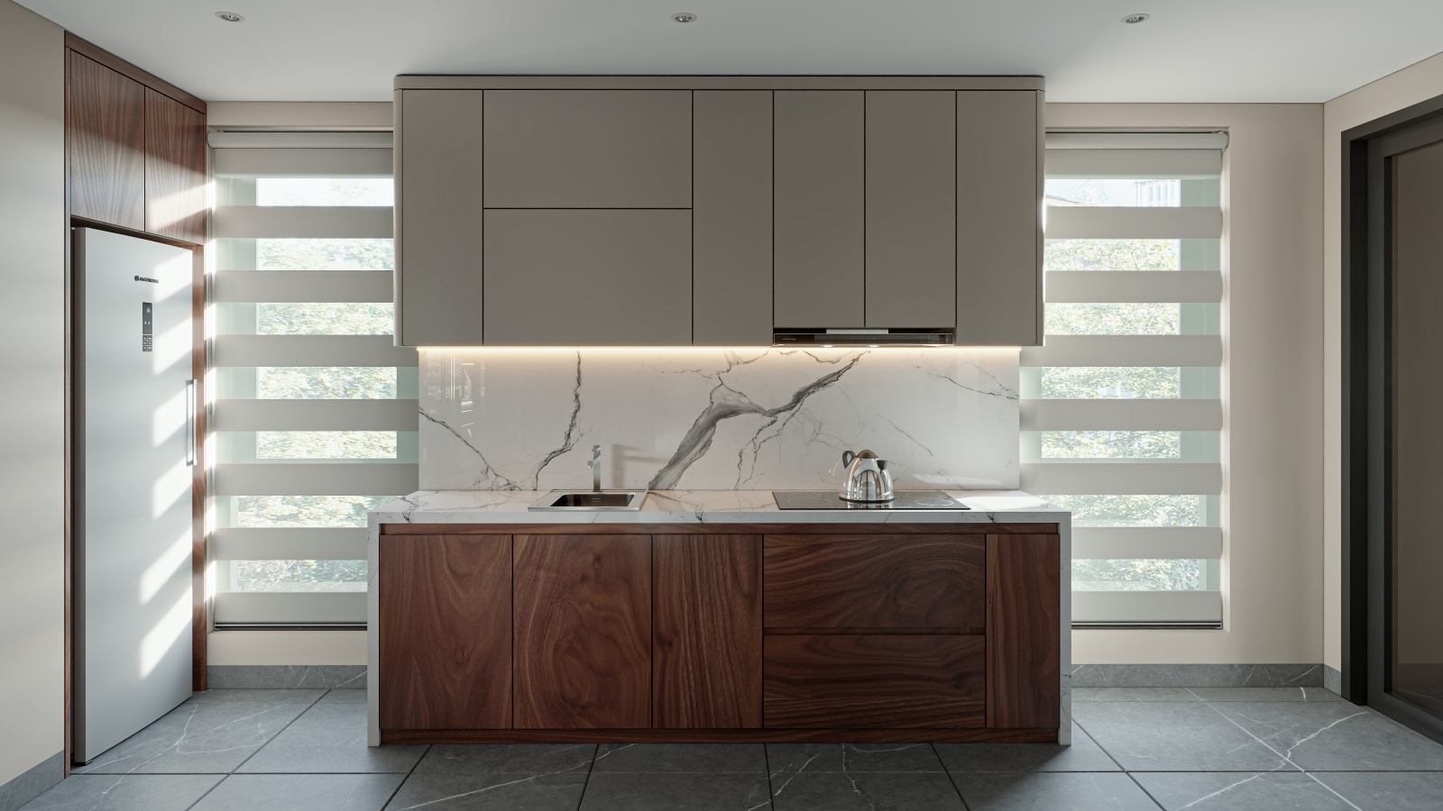 tủ bếp gỗ óc chó sang trọng