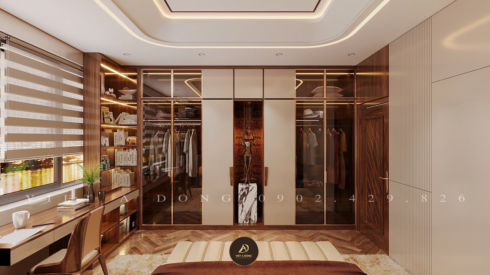 tủ quần áo cùng kệ trang trí