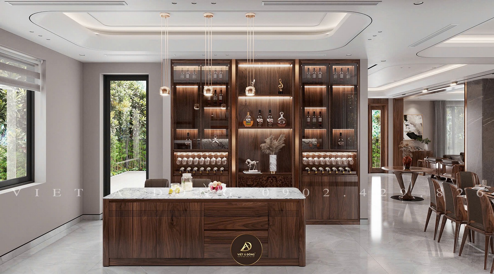 tủ rượu gỗ óc chó âm tường