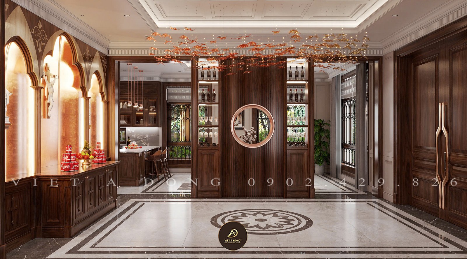 tủ rượu kết hợp kệ trang trí