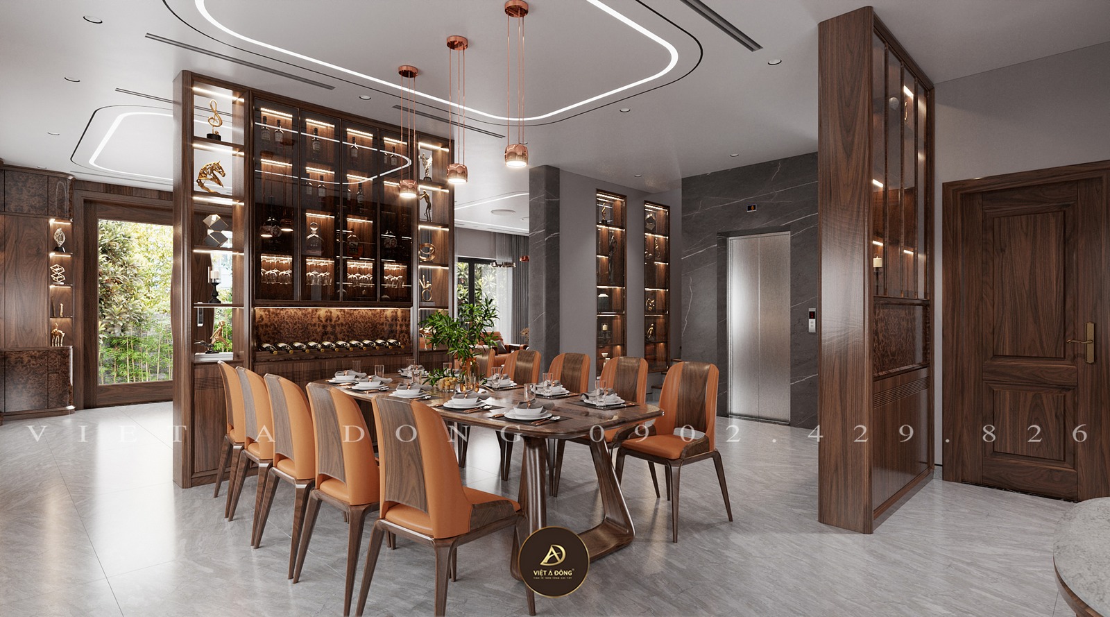 tủ rượu gỗ óc chó cho biệt thự