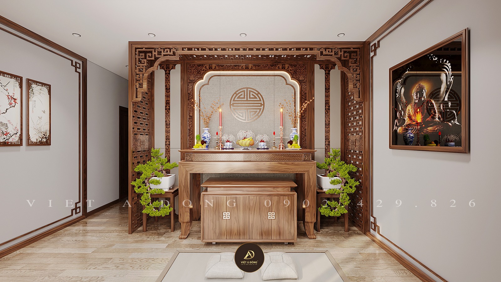 phòng thờ gỗ óc chó