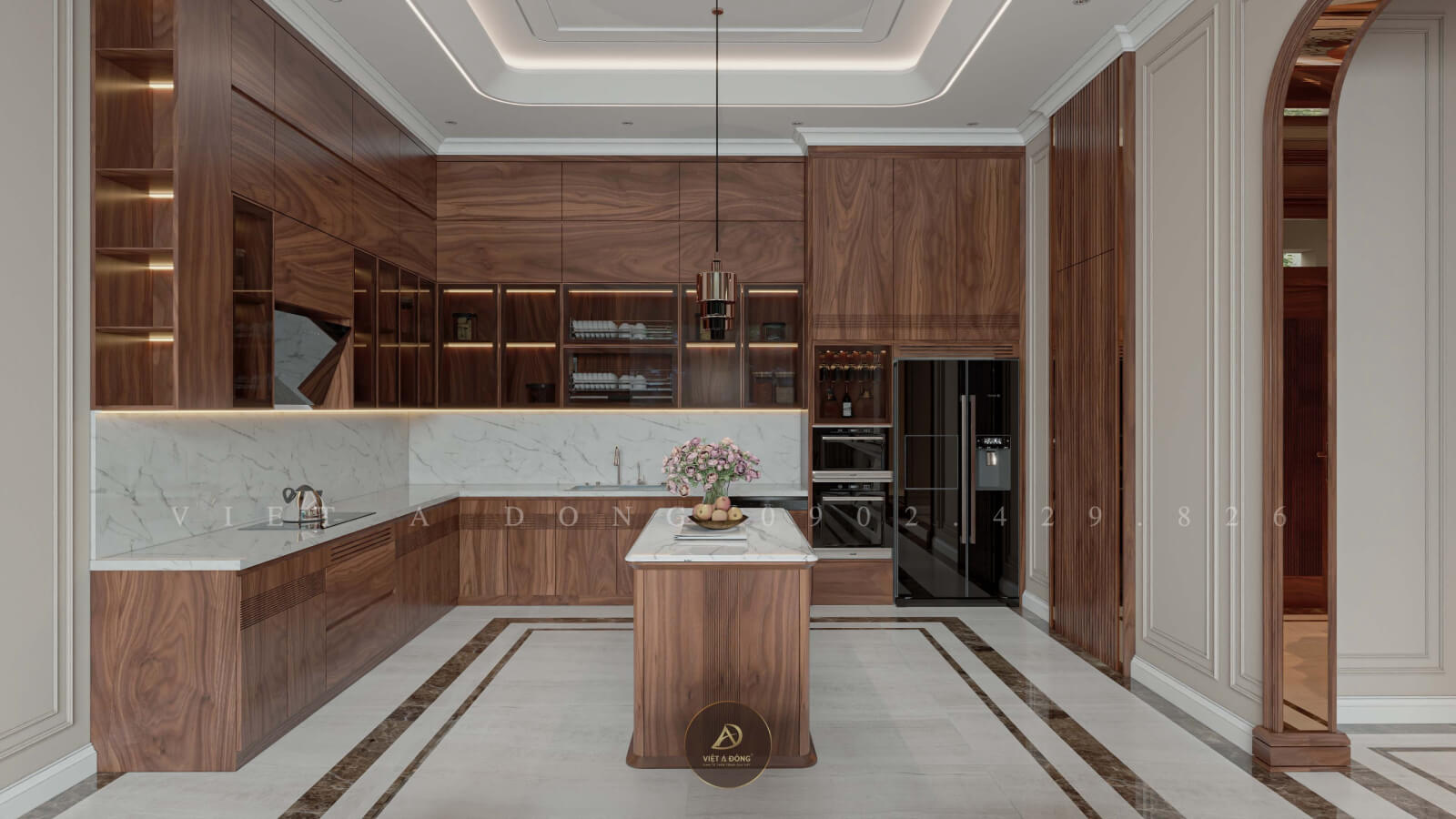 phòng bếp gỗ óc chó