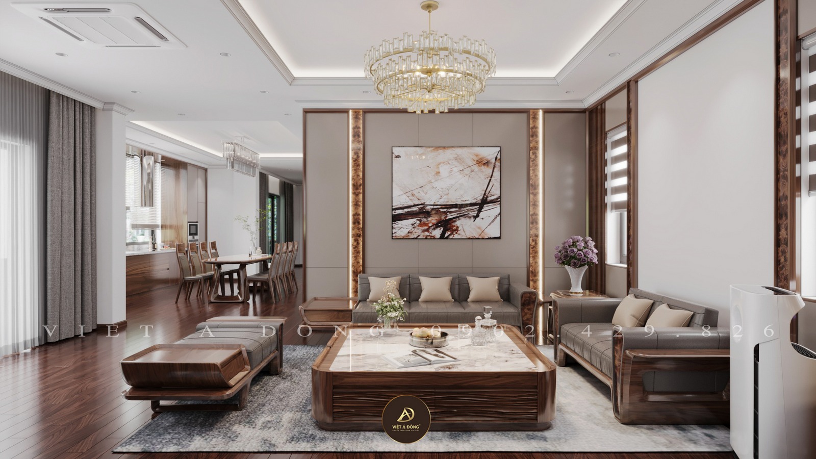 nội thất phòng khách gỗ óc chó